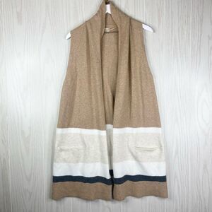 Loft Women's Tan Striped Long Open Sleeveless Cardigan Sweater Medium